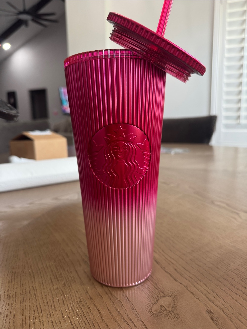 Starbucks Pink to Blush Ombre Ribbed Stainless Tumbler with Lid & Straw